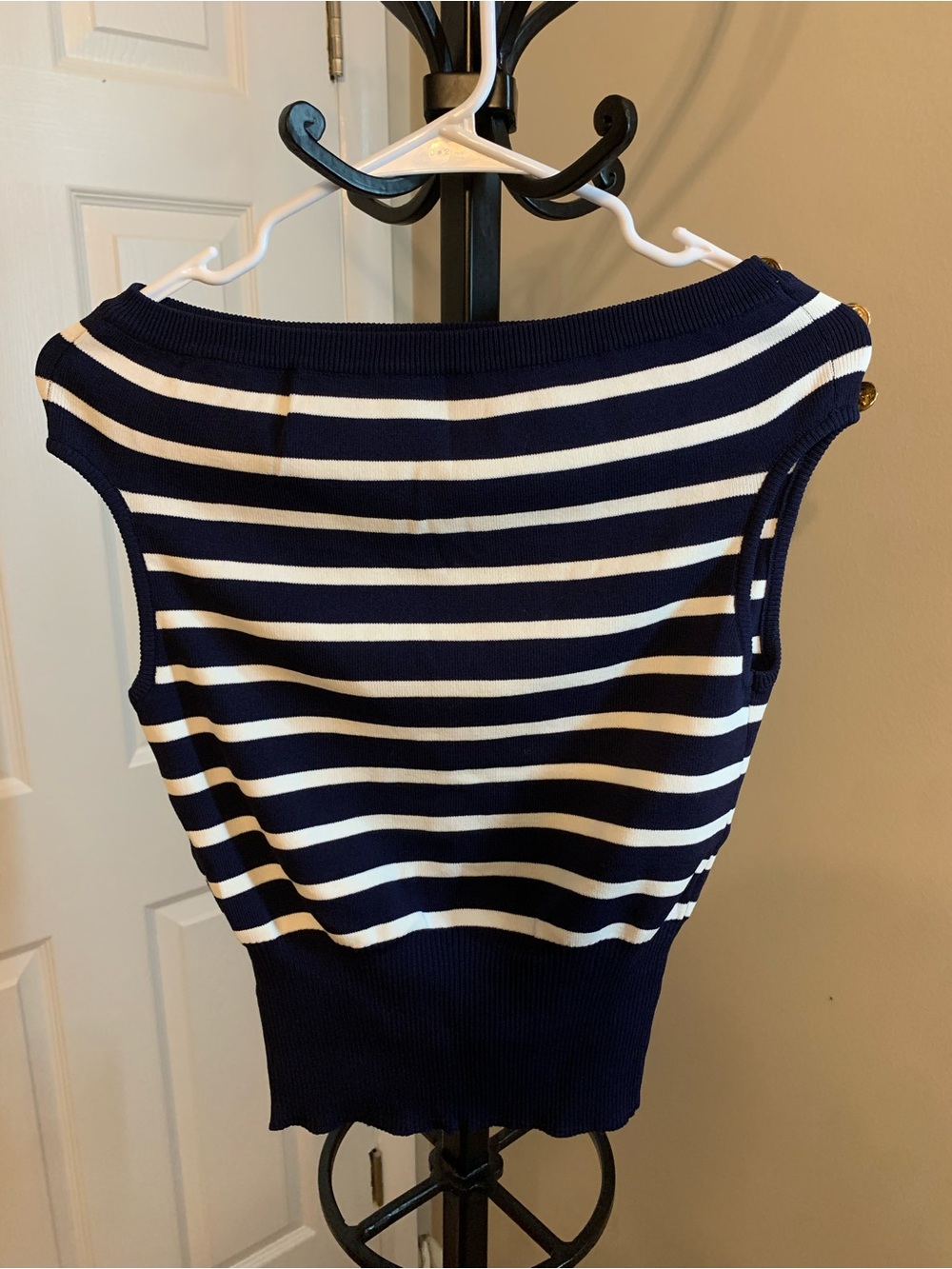 Striped Navy and White Sleeveless Sweater